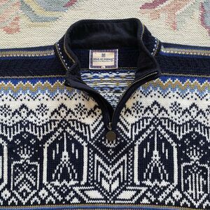 Vintage Dale Of Norway 1/4 Zip Sweater Wool Black Blue Fair Isle 2006 Torino L